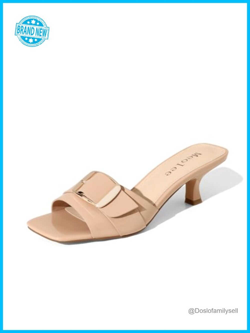 Women's Kitten Heel Sandals Square Open Toe Faux Leather Slip On